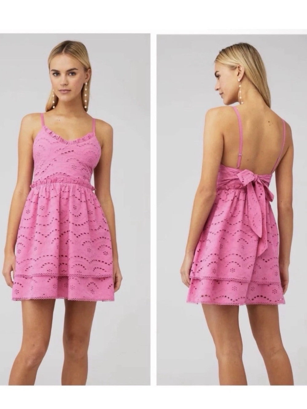 Winston White Francesca Eyelet Babydoll Mini Sun Dress Pink M Boho Cottagecore